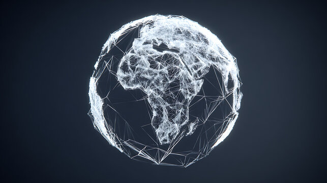 Digital wireframe globe with illuminated network structure highlighting Africa