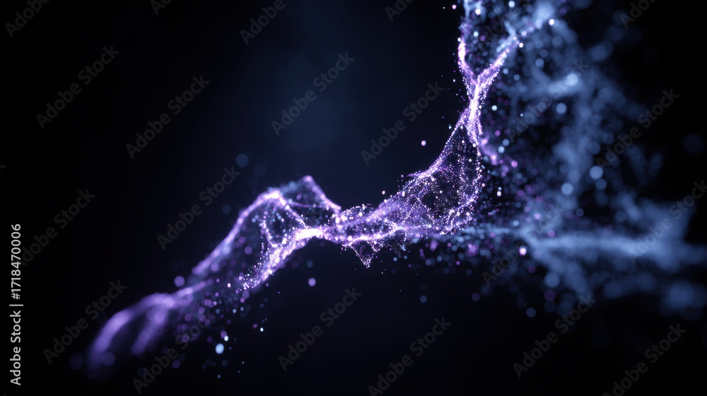 Poster mesmerizing abstract representation of light particles and energy waves, showcasing vibrant purple h