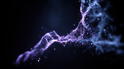 Obraz premium Mesmerizing abstract representation of light particles and energy waves, showcasing vibrant purple hues against dark background, creating sense of movement and depth