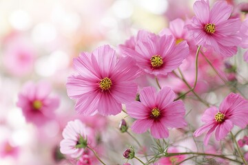 A beautiful cluster of pink cosmos flowers in soft focus.