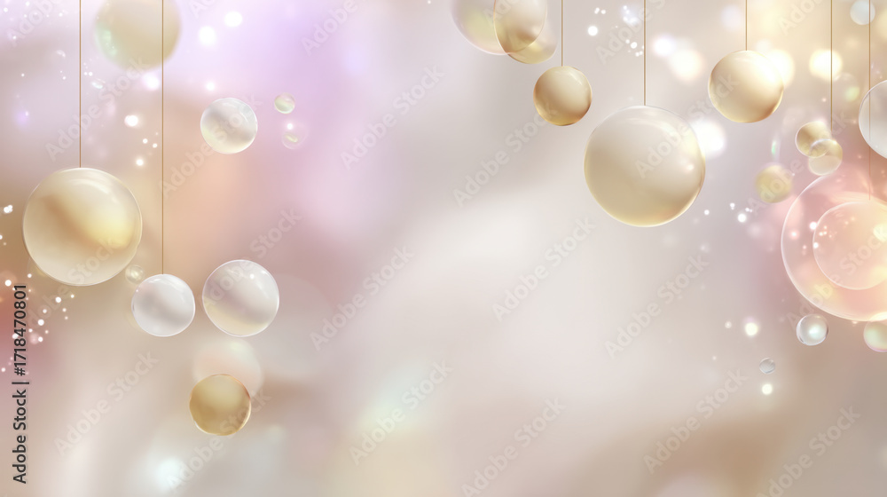 Poster soft and dreamy background featuring floating spheres in various sizes and shades, creating serene a