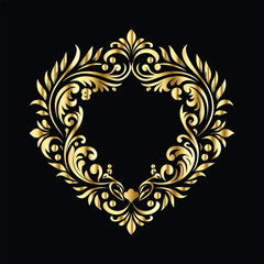 Wedding icon with heart and flower. Vector illustration on black background.