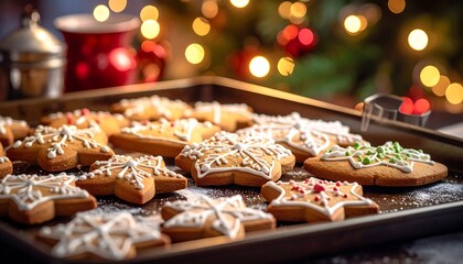 Festive gingerbread cookies on a tray