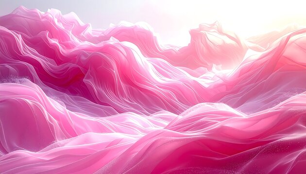 Dreamlike pink fabric landscape, sunlit waves