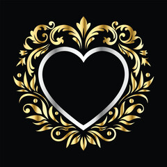 Wedding icon with heart and flower. Vector illustration on black background.