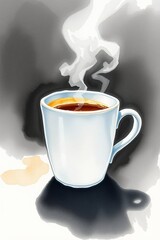 cup of coffee with steam painted illustration
