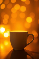 a cup of coffee on a gold bokeh background