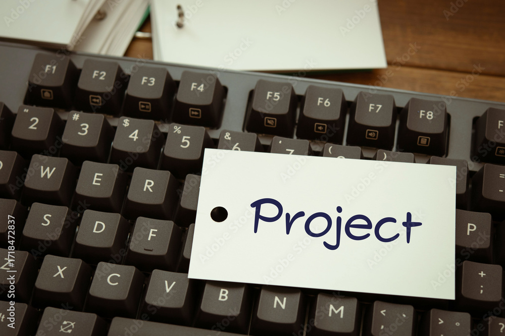 Poster there is word card with the word project. it is an abbreviation for project as eye-catching image.