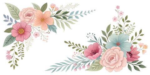 Decorative Floral Corner Elements PNG – Elegant Flower Frame Ornaments for Instagram Posts, Transparent Background