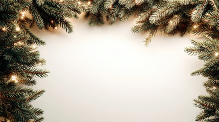 Festive arrangement of evergreen branches adorned with warm lights creates cozy atmosphere, perfect for holiday celebrations and seasonal decorations