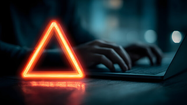 cyber security alert it programmer using laptop with caution warning sign virus detection concept