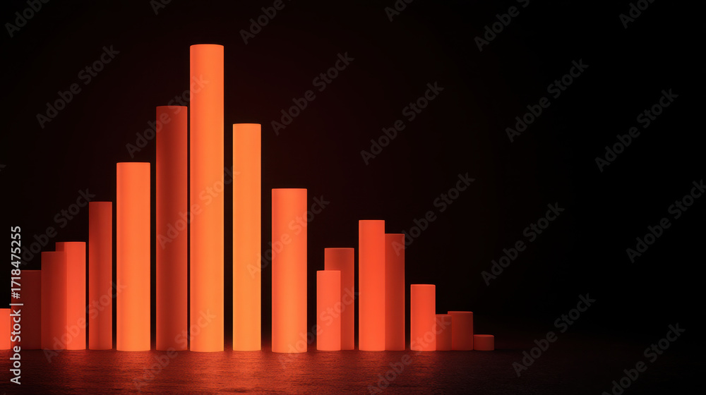 Poster modern orange bar graph with varying heights against dark background, symbolizing data analysis and 
