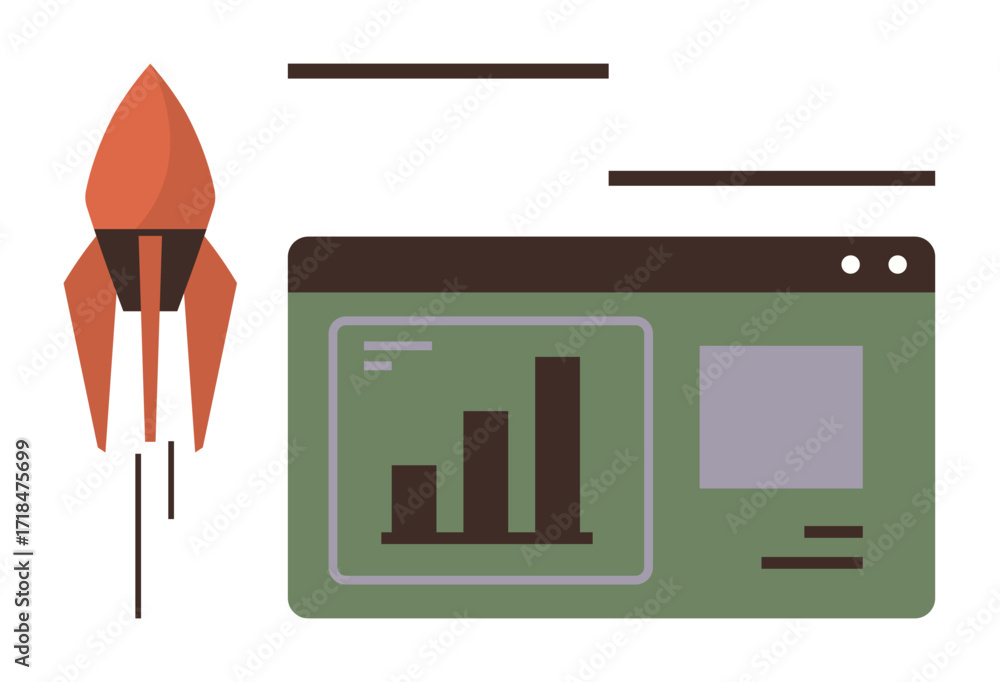 Aufkleber rocket taking off alongside a data dashboard with bar charts and metrics. ideal for innovation, busi