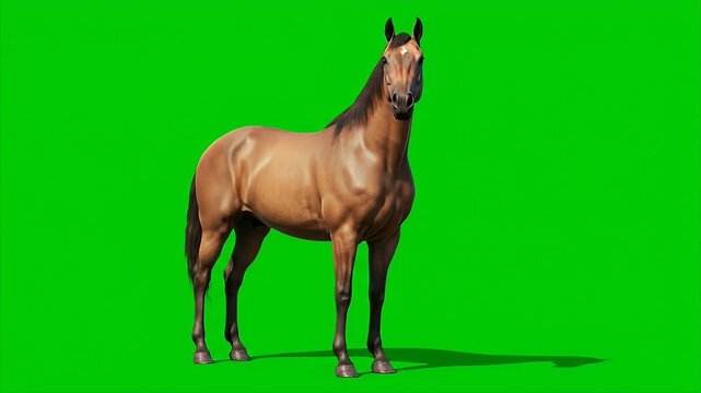 Captivating Arabian Horse Posing on Green Screen, Ideal for Visual Effects Compositing or Educational Animal Documentary with Detailed Horse Breed