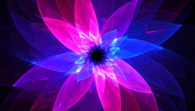 Glowing neon flower, vibrant colors, dark center