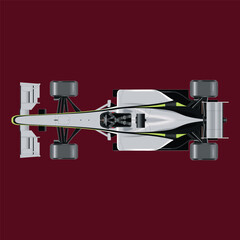 Formula car, a racing car isolated on black background. Top view and side view. Vector illustration