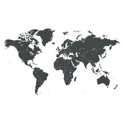 World Map Depicting Continents and Countries in Dark Gray.