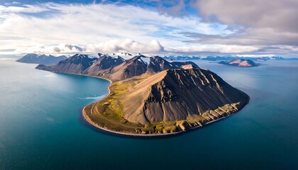 Aerial view of a rugged island