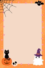 Pastel Cute Halloween Background with Adorable Elements. Portrait background decorated with cute Halloween elements, suitable for children’s themes, invitations, and playful seasonal designs.