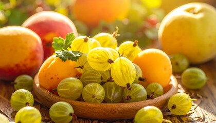 Fresh fruit arrangement, sunlight