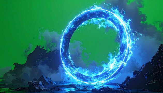 Burning ring portal in a surreal landscape - Powered by Adobe