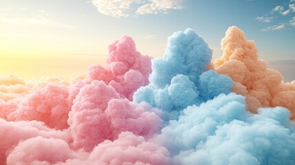 Abstract pastel clouds with a cotton candy aesthetic floating in a serene sky