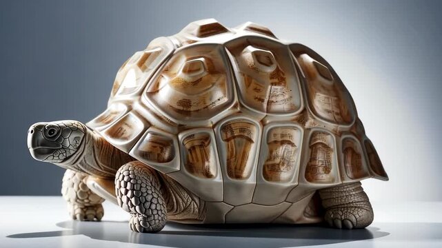 Tortoise on Display: This studio shot captures a detailed view of a tortoise, revealing its textured shell and ancient wisdom. A perfect illustration for articles on reptiles or the beauty of nature.