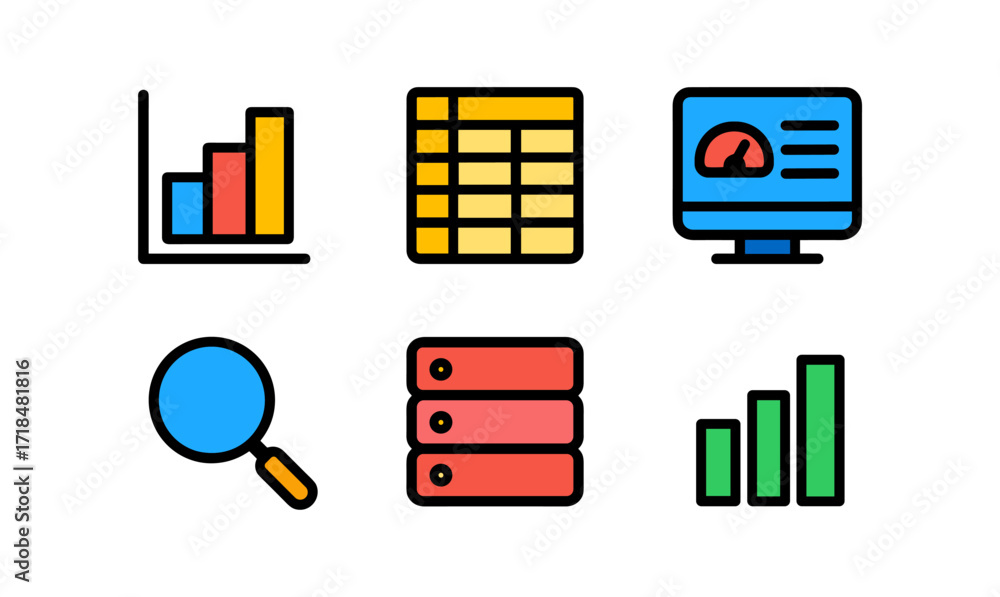 Poster data analytics icons for business and technology design projects