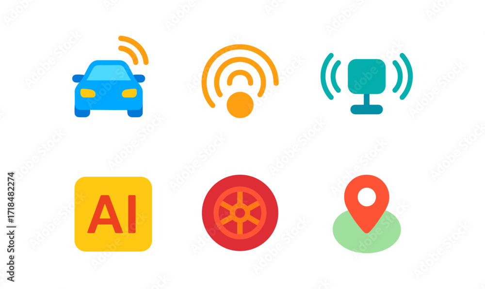 Poster autonomous vehicle icons set for modern design projects