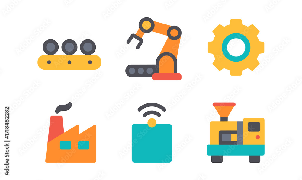 Poster smart factory icons set for technology and automation projects