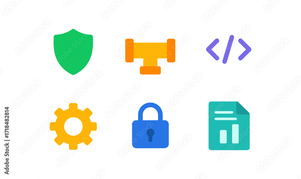Poster devsecops icon set for technology and security design projects