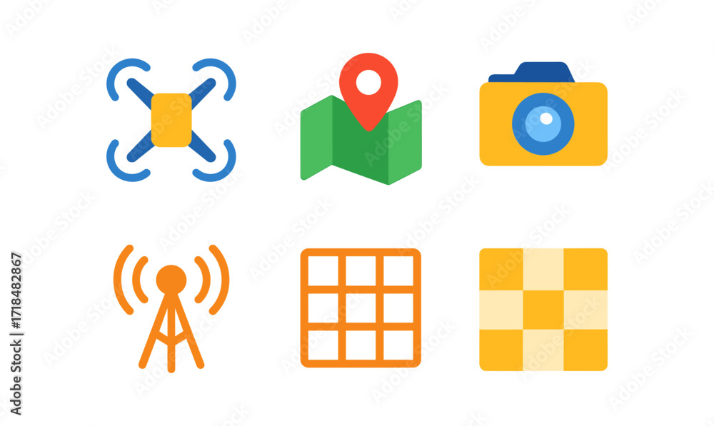 Poster drone mapping icons for navigation and surveillance design projects