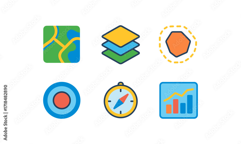 Poster gis analysis icons for technology and mapping applications design
