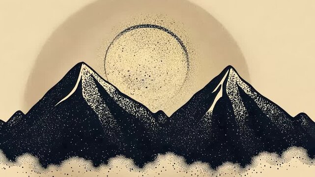 Dotted Mountainscape with a Sun/Moon