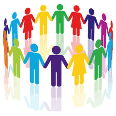 Diverse group of people holding hands in a circle, representing unity and community.