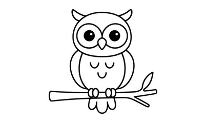Obraz premium Cute owl sitting on branch outline drawing for coloring pages and children’s activities