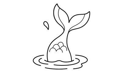 Minimalist mermaid tail design with waves and water droplet