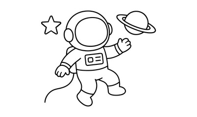 Cute astronaut in space with star and planet outline