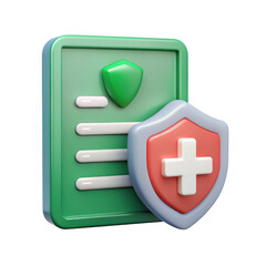 Fototapeta premium 3d health insurance document with shield isolated on transparent background