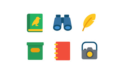 Obraz premium Colorful birdwatching icon set featuring binoculars and camera