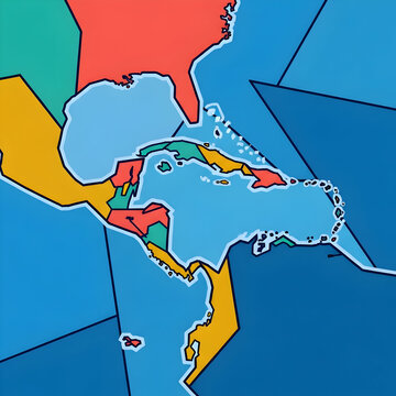 Colorful Geometric Map of Central America and the Caribbean