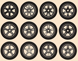 Fototapeta premium Car wheel designs. Various styles