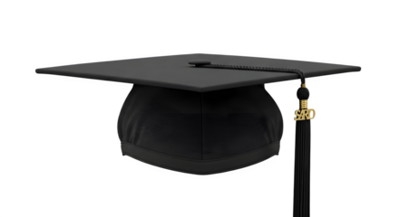 Classic black academic graduation cap with tassel isolated.