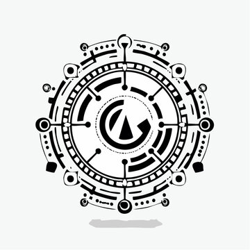 Abstract letter M logo monogram parallel black and white thin lines emblem minimal style, two tunnels shape