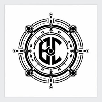 Abstract letter M logo monogram parallel black and white thin lines emblem minimal style, two tunnels shape