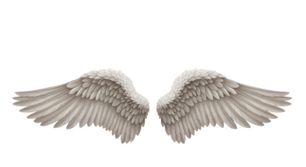 Elegant white angel wings spread wide against a bright background.