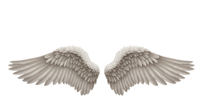 Elegant white angel wings spread wide against a bright background.