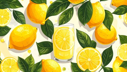 Citrus fruit pattern with juice glass