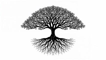 Symmetrical tree emblem in black and white