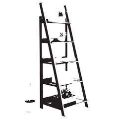 Black ladder shelf for decor Silhouette Vector, High Quality Illustration on White Background